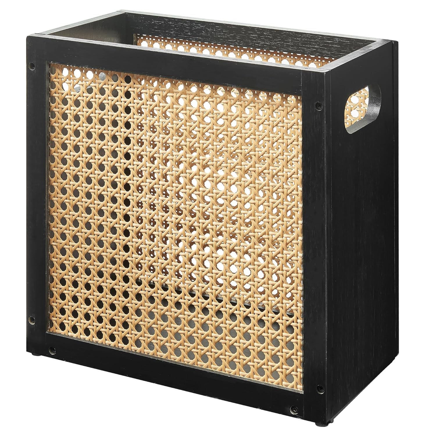 TIOPGHAD Small-Wicker-Waste-Basket-Trash-Can 3 Gallon/11.6 L Bamboo Mini Rattan Wastebasket Garbage Can Trashcan Wood Trash bin for Bathroom Office Living Room(Black&Oak)