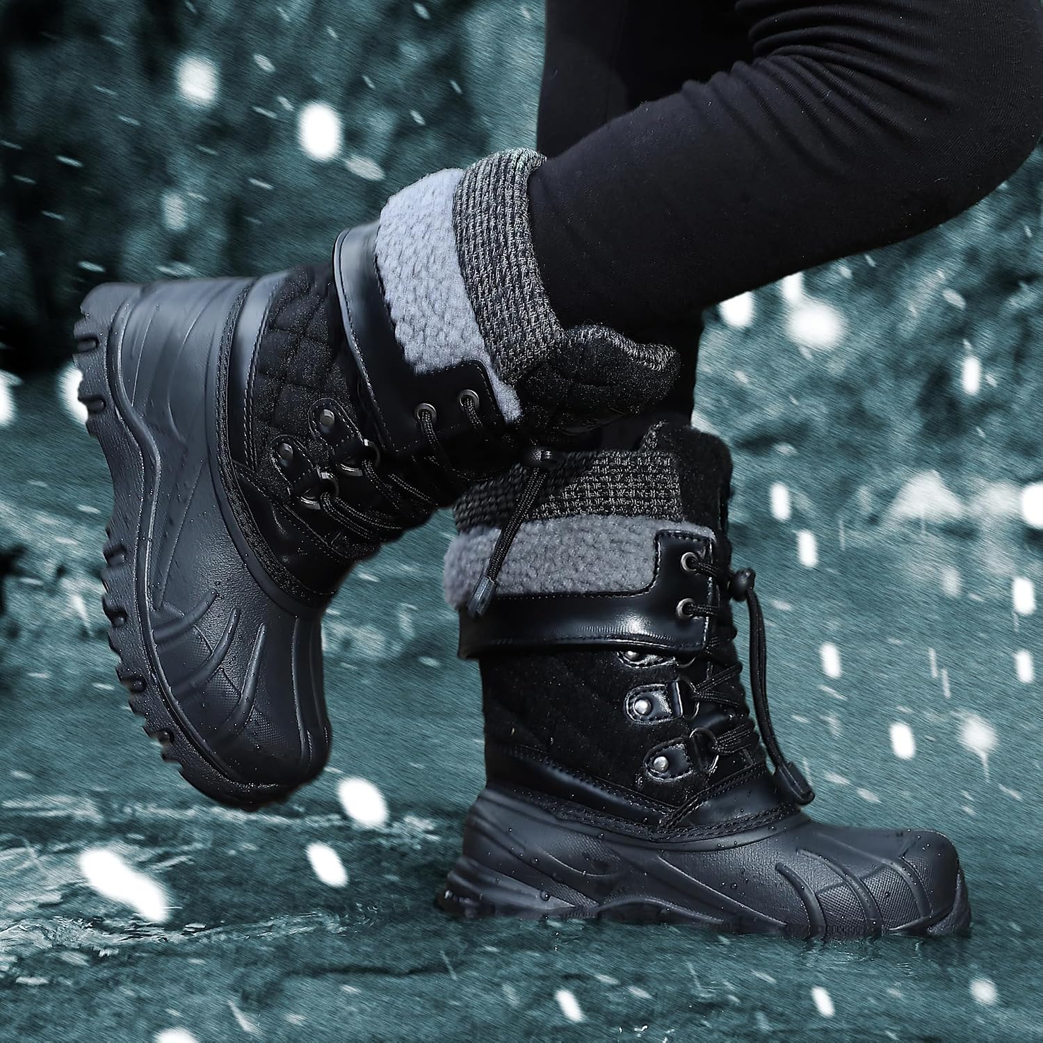 EQW Kids Waterproof Snow Boots for Girls & Boys Winter Insulated Warm Fur Lined Non-Slip Ankle Shoes