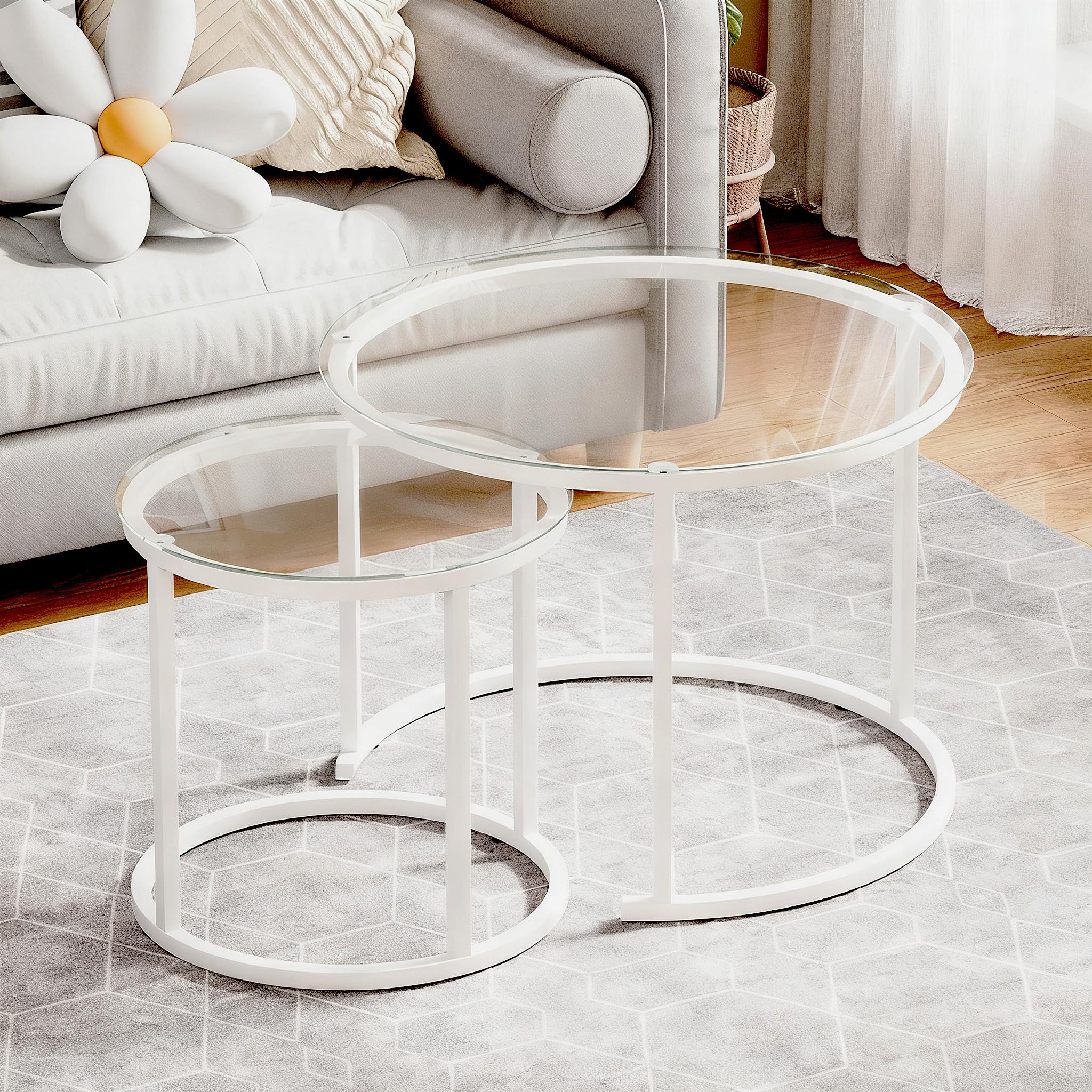 Amazon.co.jp: ネストテーブル 透明ガラス天板 ローテーブル コーヒー