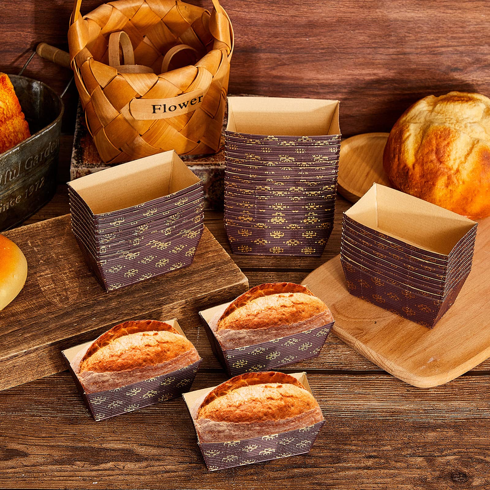 Tessco 60 Pieces Mini Paper Loaf Pans Disposable Paper Baking Loft Pans Paper Rectangle Paper