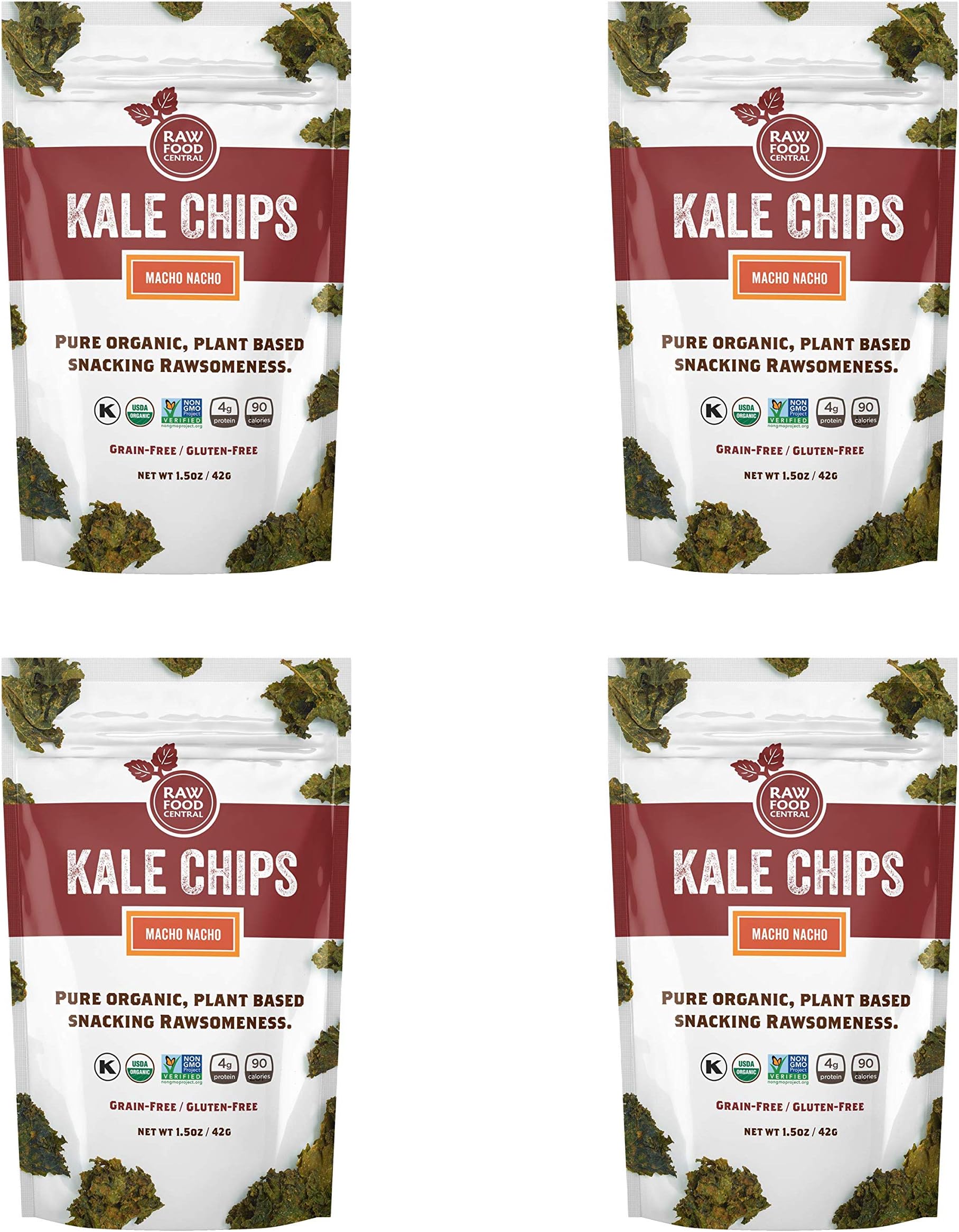 Raw Food Central Curt's Classics Snacks 100% Organic, Non-GMO, Gluten Free and Vegan – 4 Pack (Kale Chips Macho Nacho)