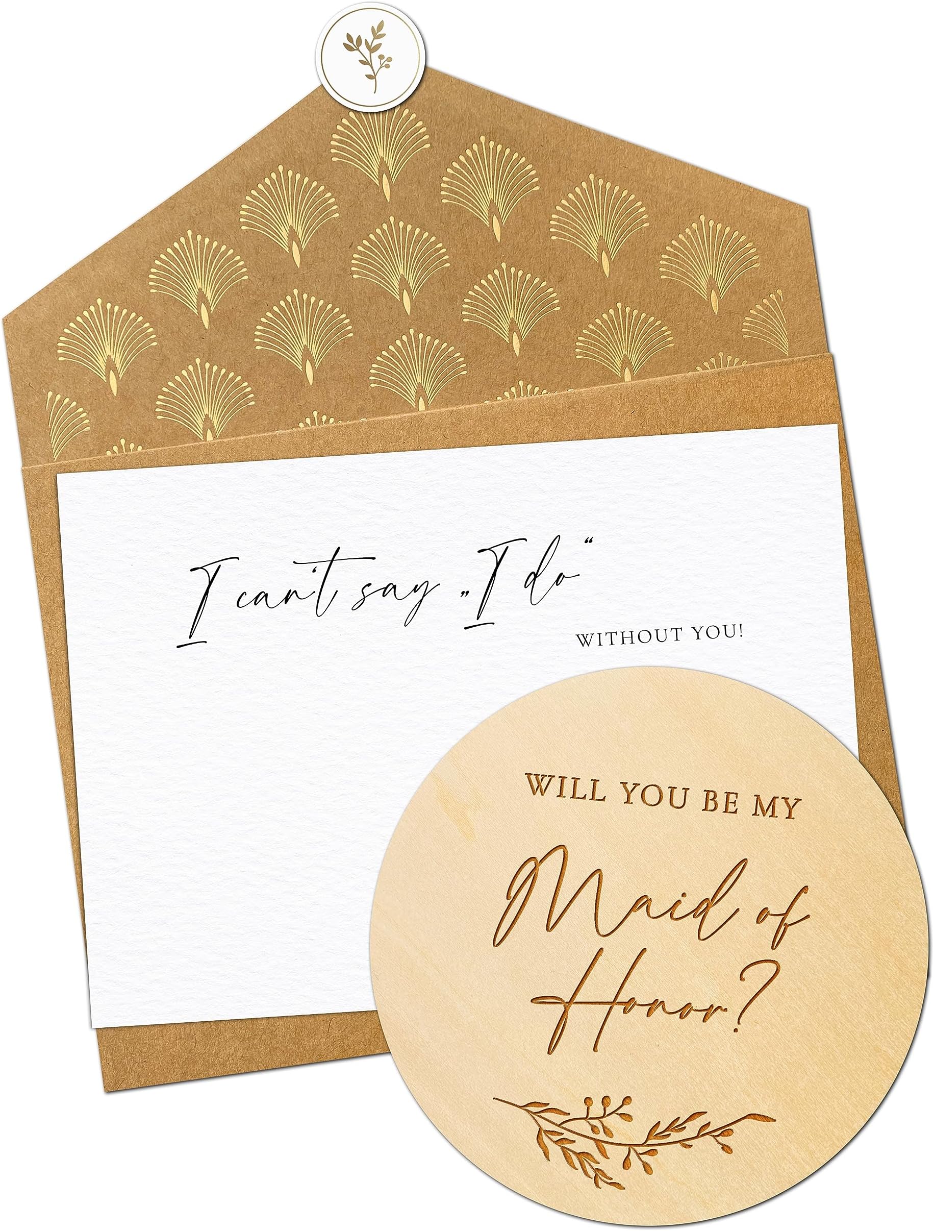 Joli Coon Will you be my maid of honor wooden card with flip envelope and seal sticker - Maid of honor proposal card