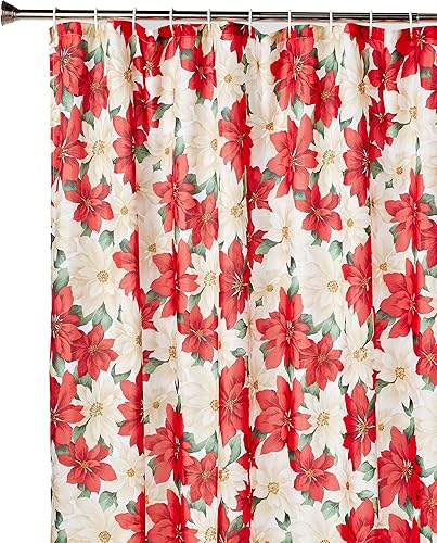 Miniatura 2 de Violet Linen Cortina de ducha decorativa con diseño floral de flor de pascua, 72 x 72 pulgadas