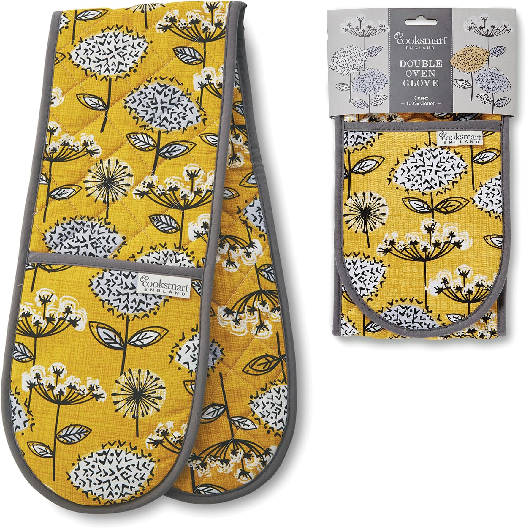 Double Oven Gloves Heat Resistant | British Designed Heat Resistant Oven Gloves | Modern Oven Mitt & Potholder for Home Cooking | Heat Protection Kitchen Oven Gloves - Retro Meadow