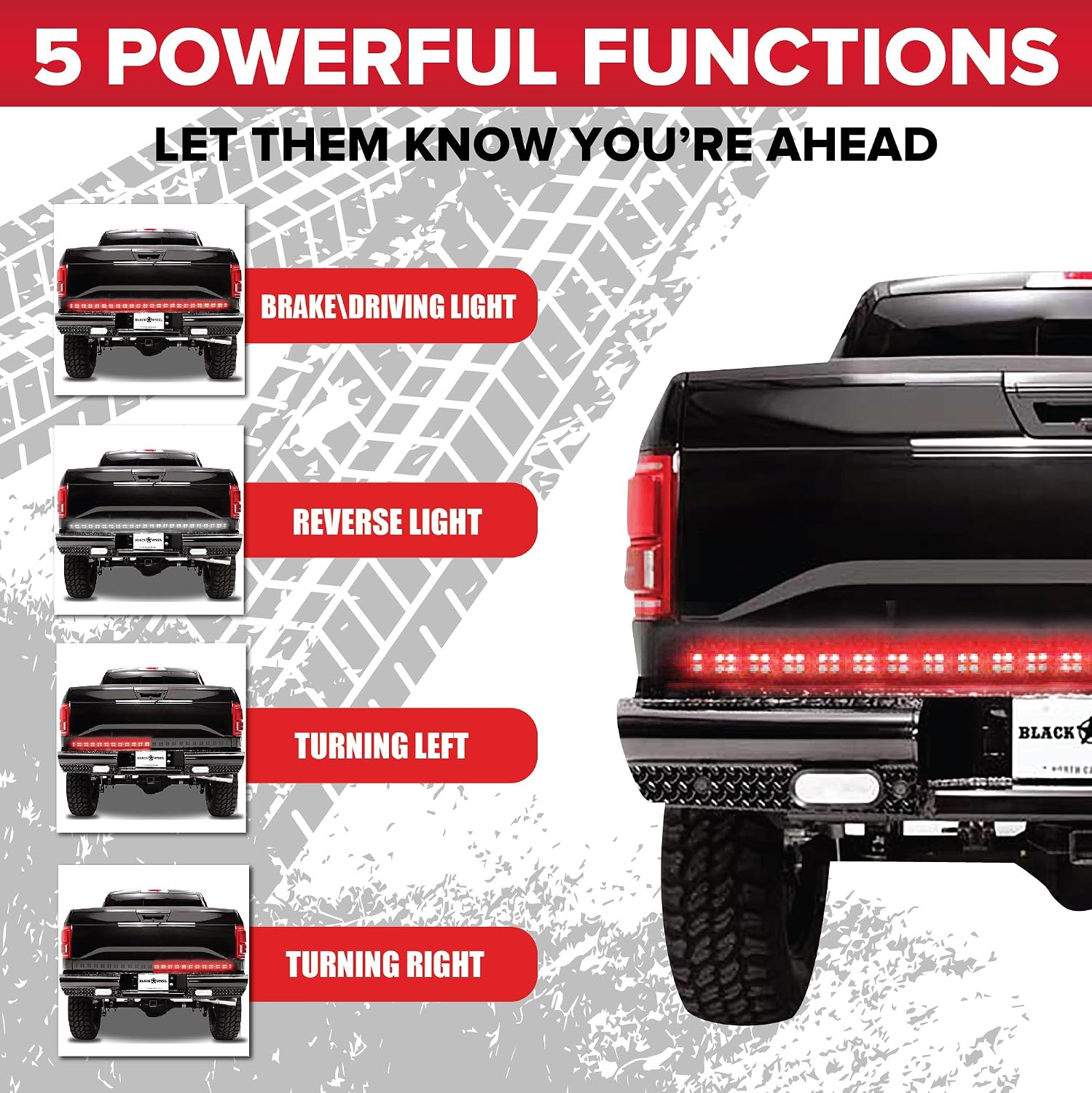 60-Inch 2-Row LED Truck Tailgate Light Bar Strip Red/White Reverse Brake Stop Turn Signal Parking Running Driving DRL Light for SUV RV Trailer Work Pickup