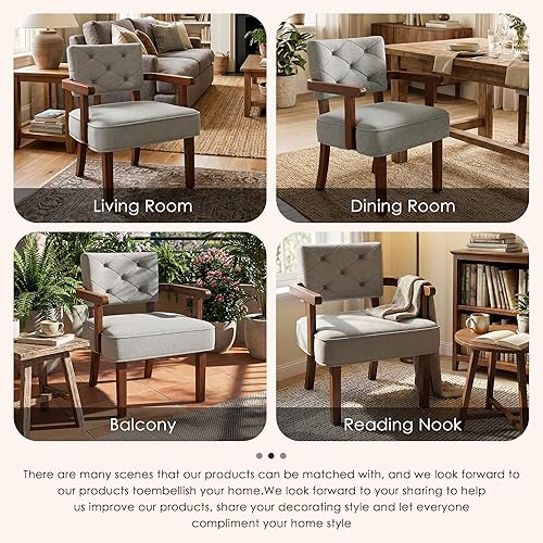 Miniatura 6 de Juego de 2 sillas decorativas modernas, butacas para la sala, silla con brazo pequeño de mediados de siglo, sillas tapizadas de madera con