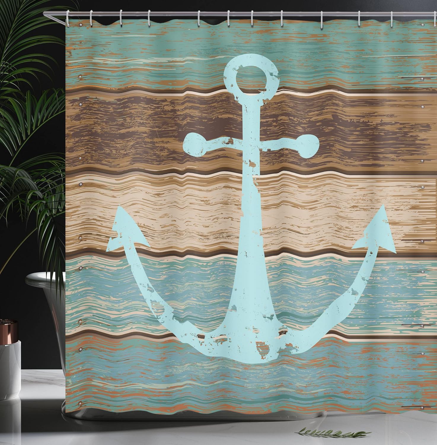 Ambesonne Nautical Anchor Rustic Wood Long Fabric Shower Curtain (Pack of 2)