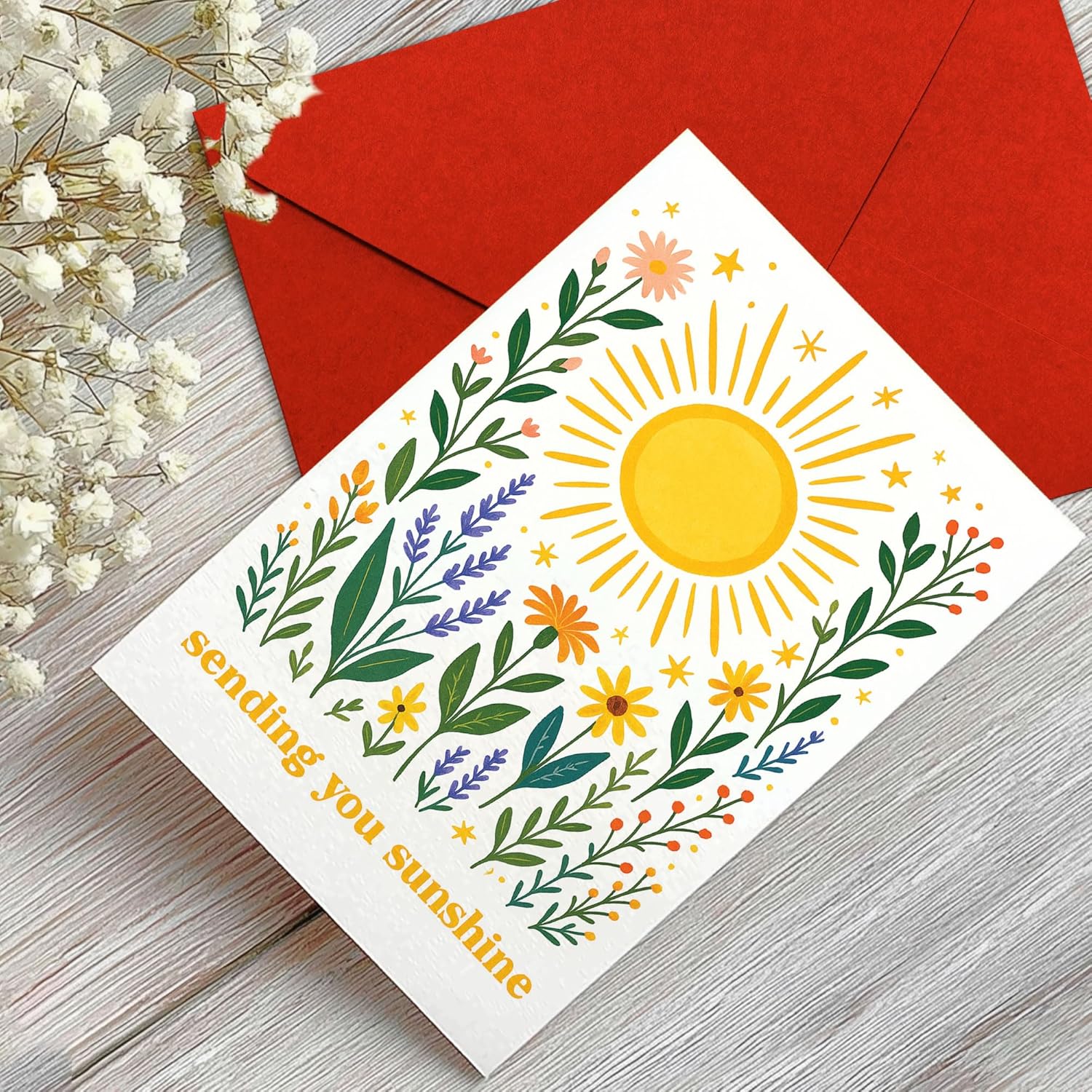 Sending You Sunshine Card – Bright and Cheerful Floral Design with Sun – Perfect for Birthdays, Encouragement, Get Well Soon, or Any Special Occasion – 8x5.3 Inch, Envelope Included - Image 8