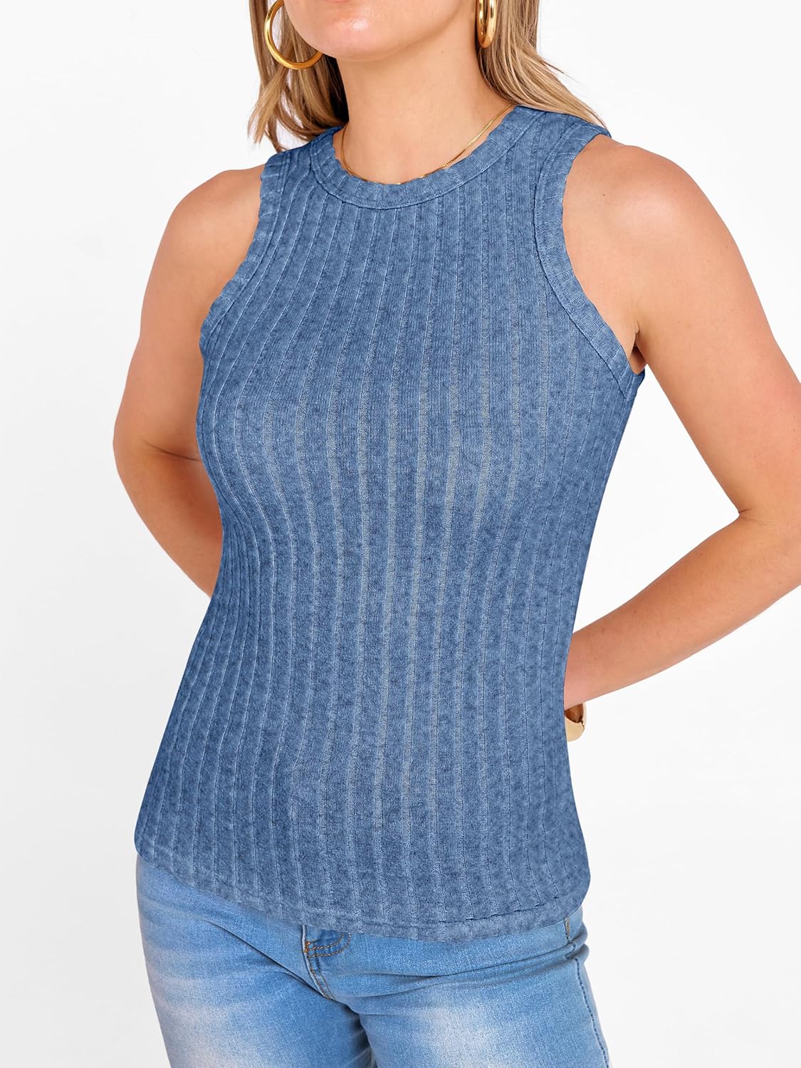 ANRABESS High Neck Tank Tops for Women Sleeveless Shirts Summer 2026 Basic Soft Slim Fit Racerback Trendy Casual Outfits - Image 4