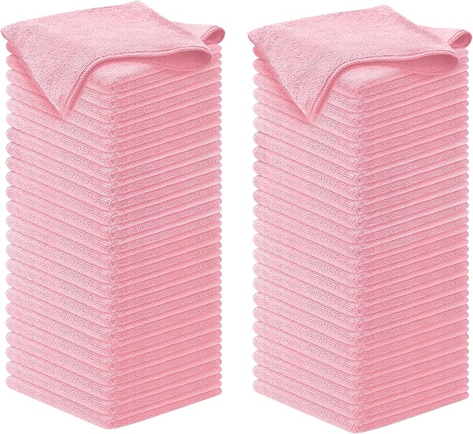 USANOOKS Microfiber Cleaning Cloth Light Pink - 24 Pcs 12.5"x12.5" - High Performance - 1200 Washes, Ultra Absorbent Towels Weave Grime & Liquid for Streak-Free Mirror Shine - Car Washing Cloth