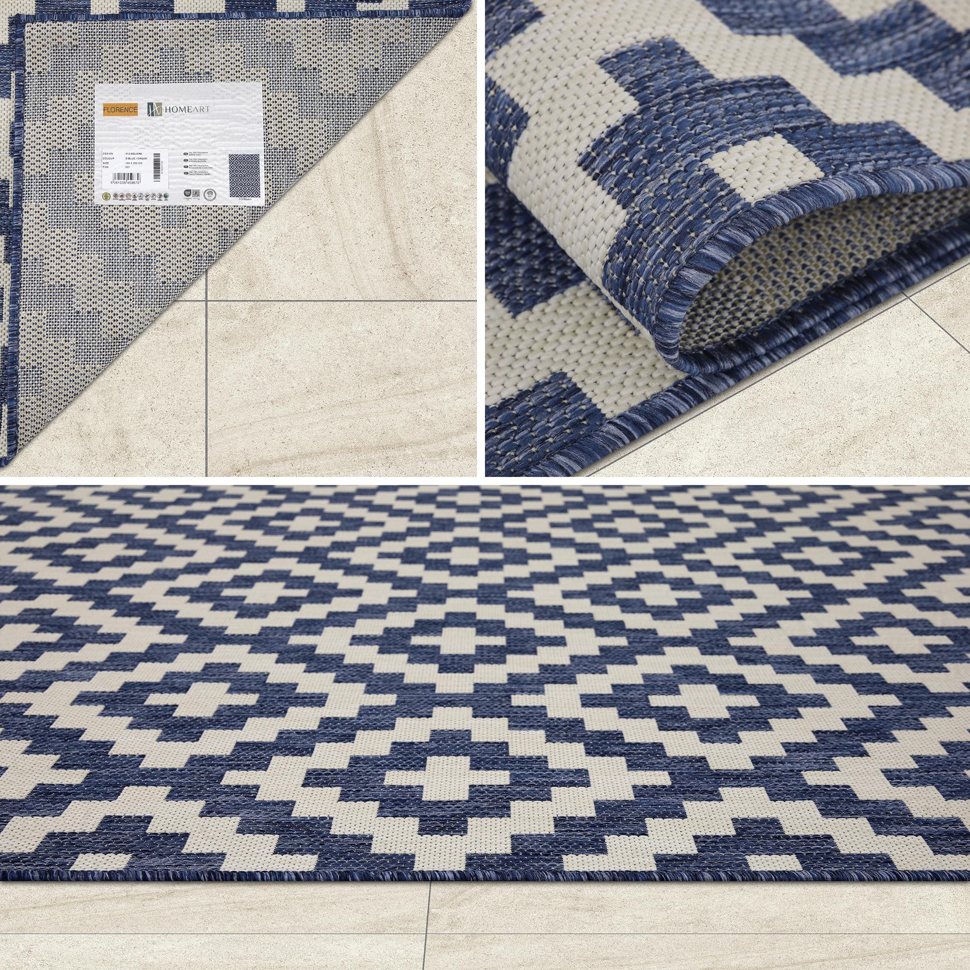 HomeArt Outdoor Rugs | Easy-Cleaning Indoor & Outdoor Area Rugs for Porch, Deck, Balcony, Garden, Picnic, Kitchen, Hallway | UV & Weather-Resistant Large Patio Rug Mats | Anthracite Cream 200 x 290 cm — view 47