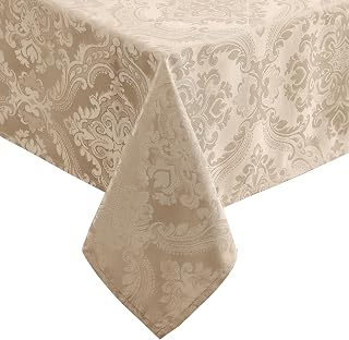 Elrene Caiden Elegance Damask Waterproof Stain Wrinkle Resistant Tablecloth 52x52 Square Taupe