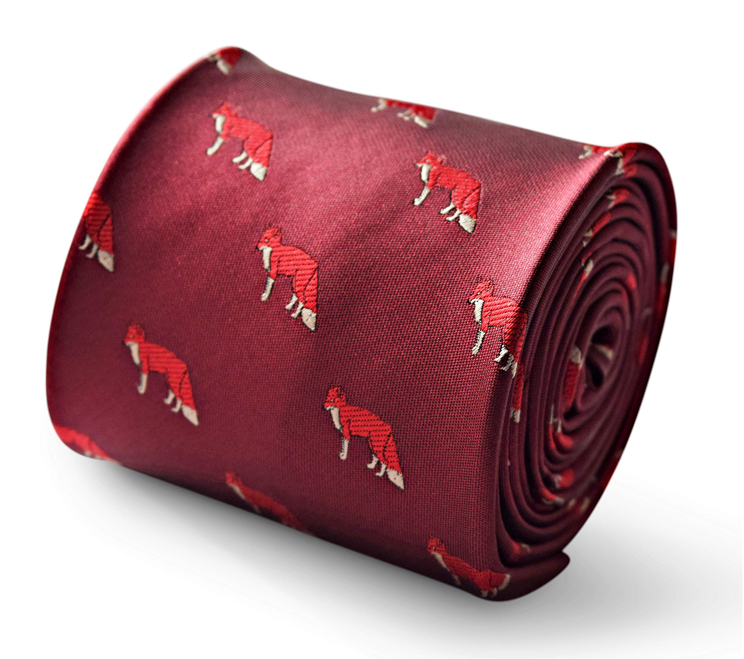 Frederick Thomas Men's Maroon Tie With Hunting Fox Embroidery And Signature Floral Rear Design For Classic 8Cm Width And 147Cm Length Premium Tailored Necktie Ideal For Formal, Office And Wedding