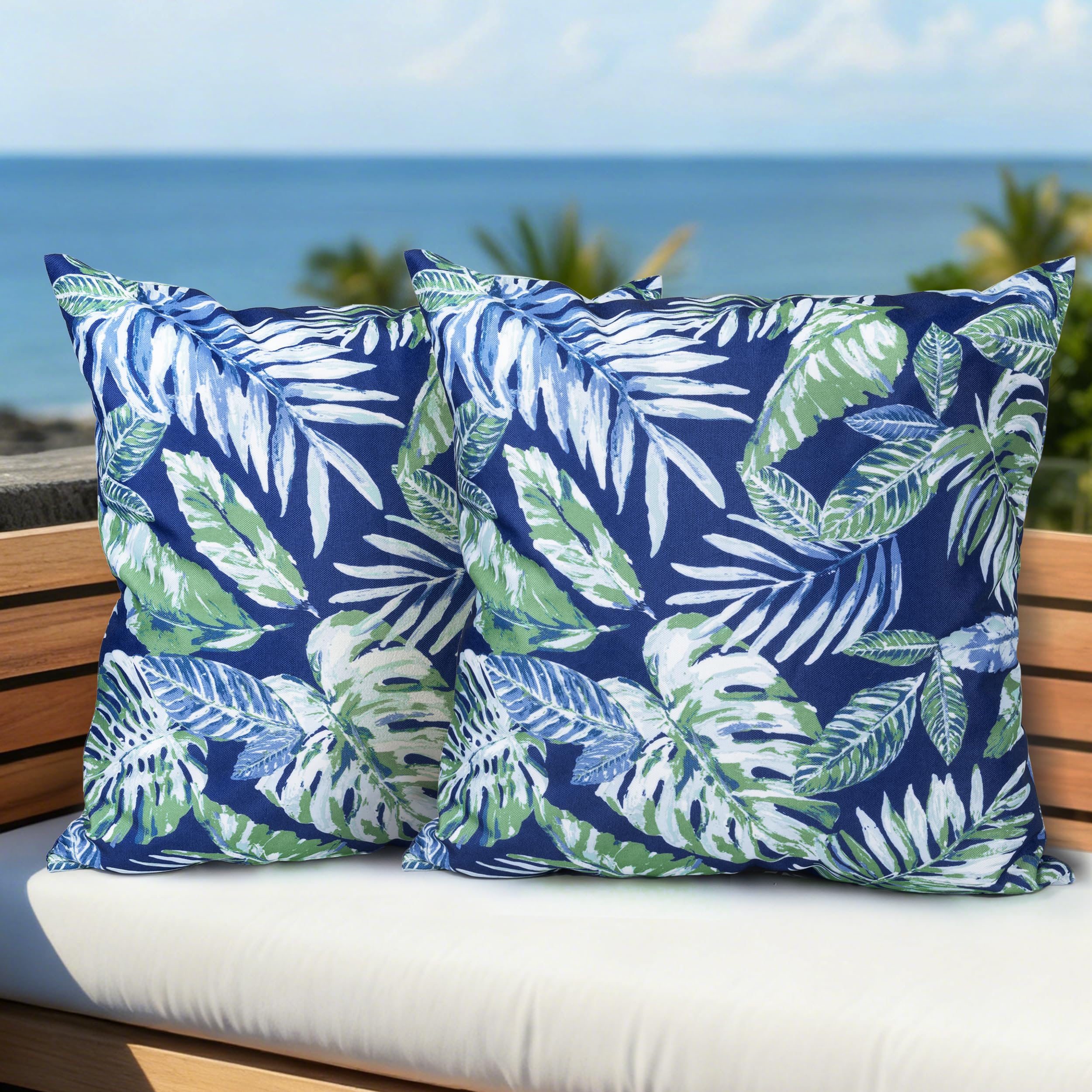 Housse de coussin imperméable terrasse 50x50 lot de 2 jardin bleu