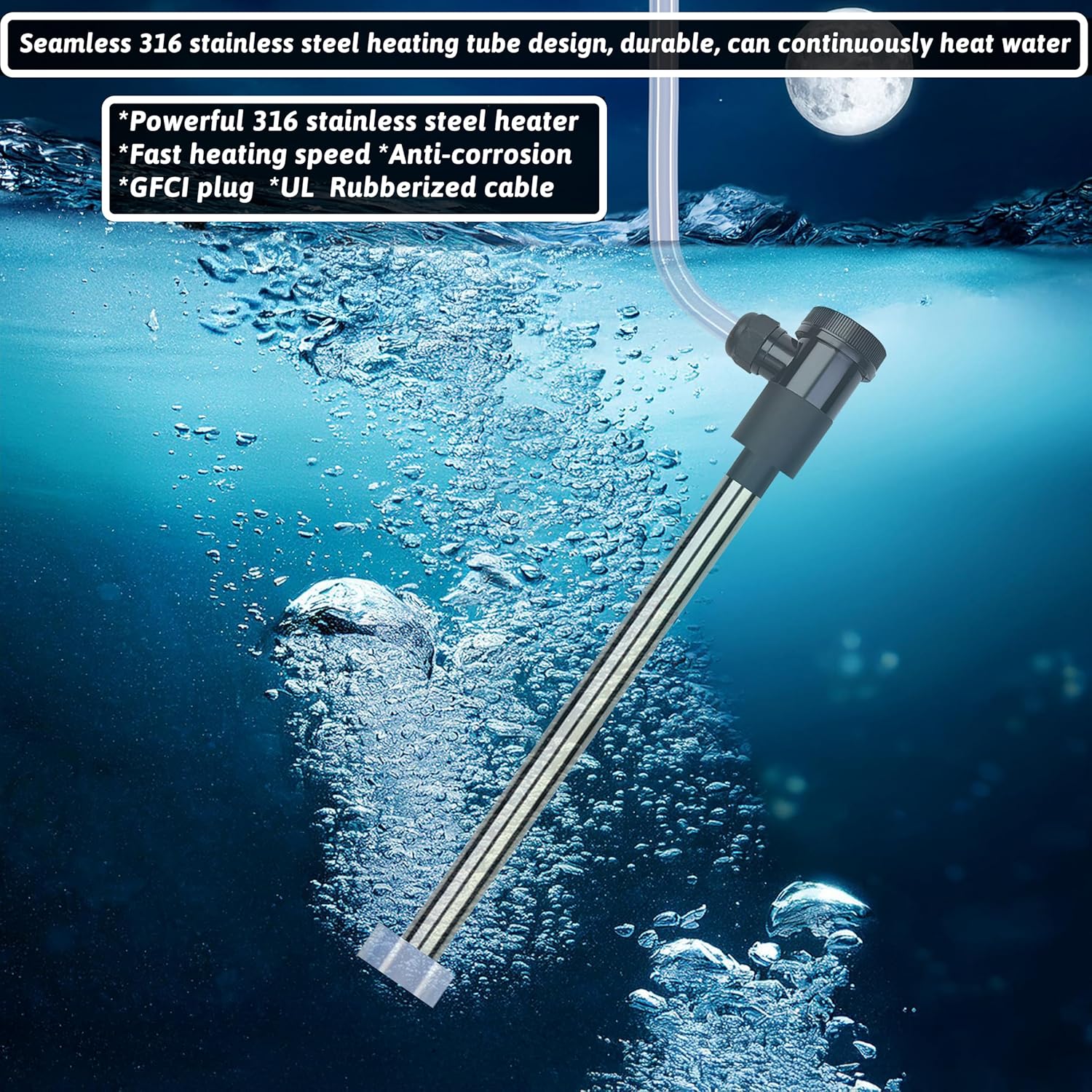 1800W Immersion Water Heater Portable Electric Bathtub & Pool Submersible Water Heater with Temp Control for Bucket, inflatable pool, baptistry, spa tub, above ground pool & Hot Tub - Image 2