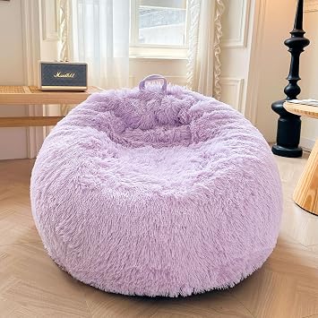 XeGe Faux Fur Comfy Bean Bag Cover for Living RoomNo Filler, Fluffy Stuffed Animal Storage Bean Bag Chair Cover Light Purple, Furry Fuzzy Beanbag Cover for Adults Kids Girls, Anti-slip, Lavender