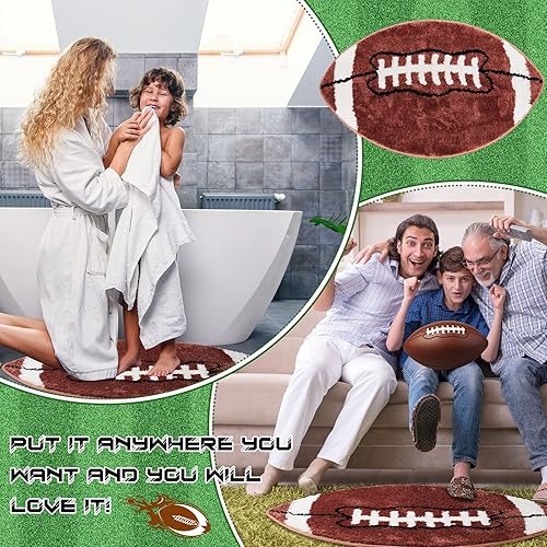 Miniatura 6 de Football Rug Football Shape Area Rug Ball Sports Bathroom Rug Soft Nonslip Area Carpet Decorative Living Room Doormat Bathroom Mat for Home Bedroom