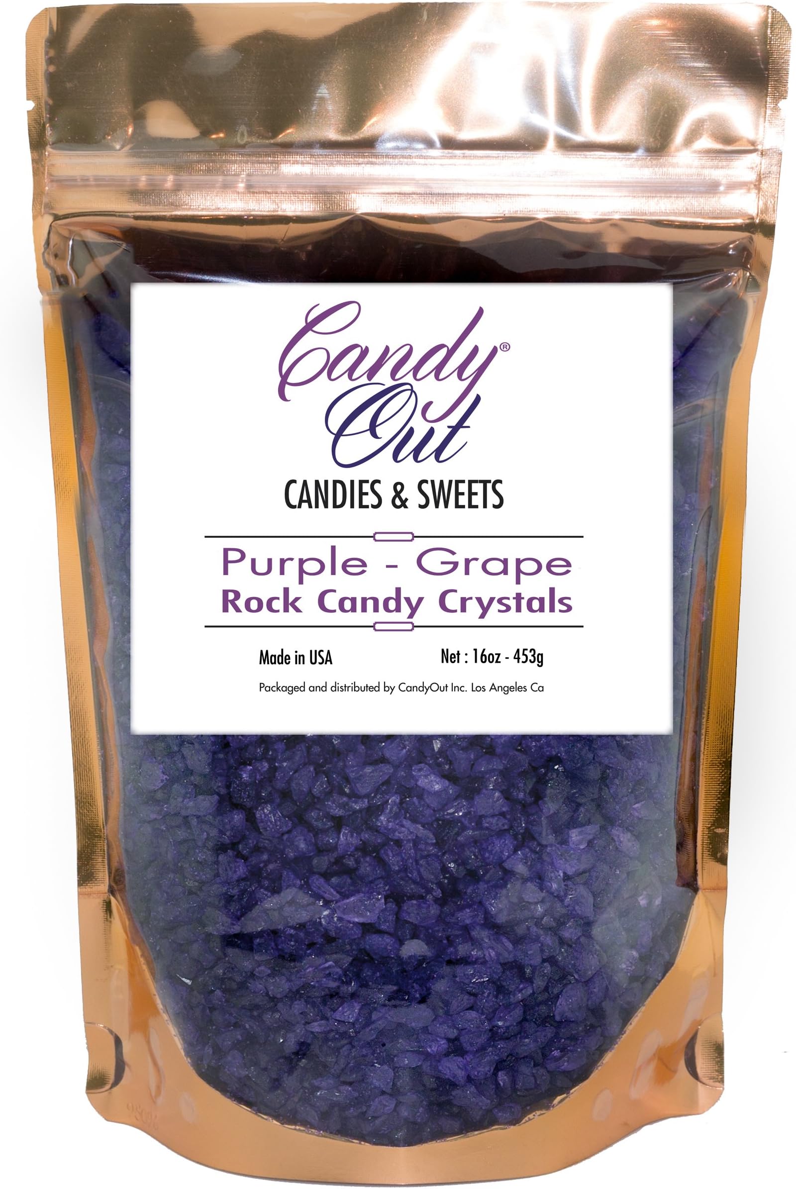 CandyOut Grape Purple Rock Candy Crystals 1 Pound in Sealed Stand Up Bag