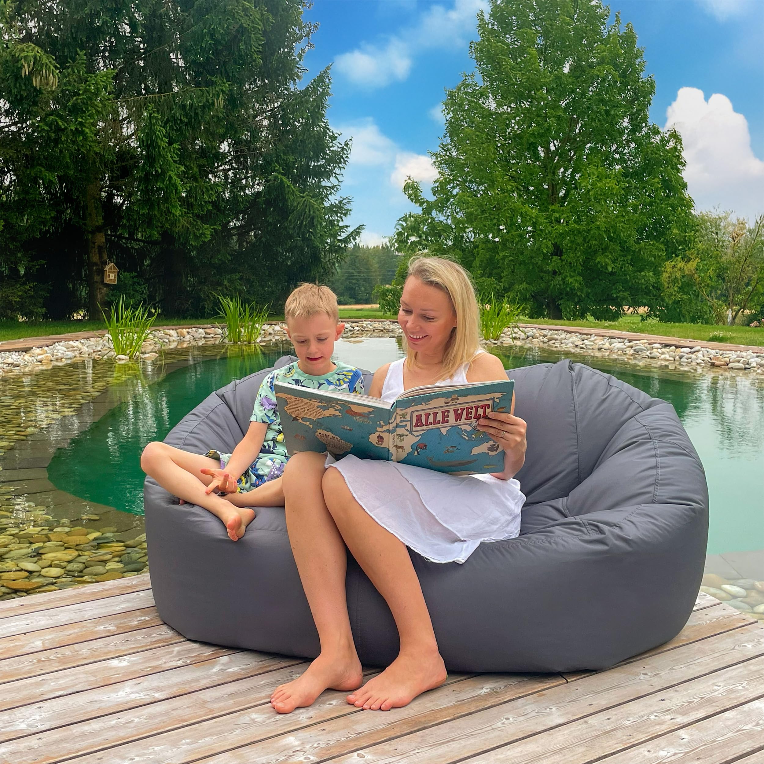 Bruni Lounge Pouf canapé – Intérieur et extérieur XXL – Salon pouf pour 1-2 personnes (gris, M)