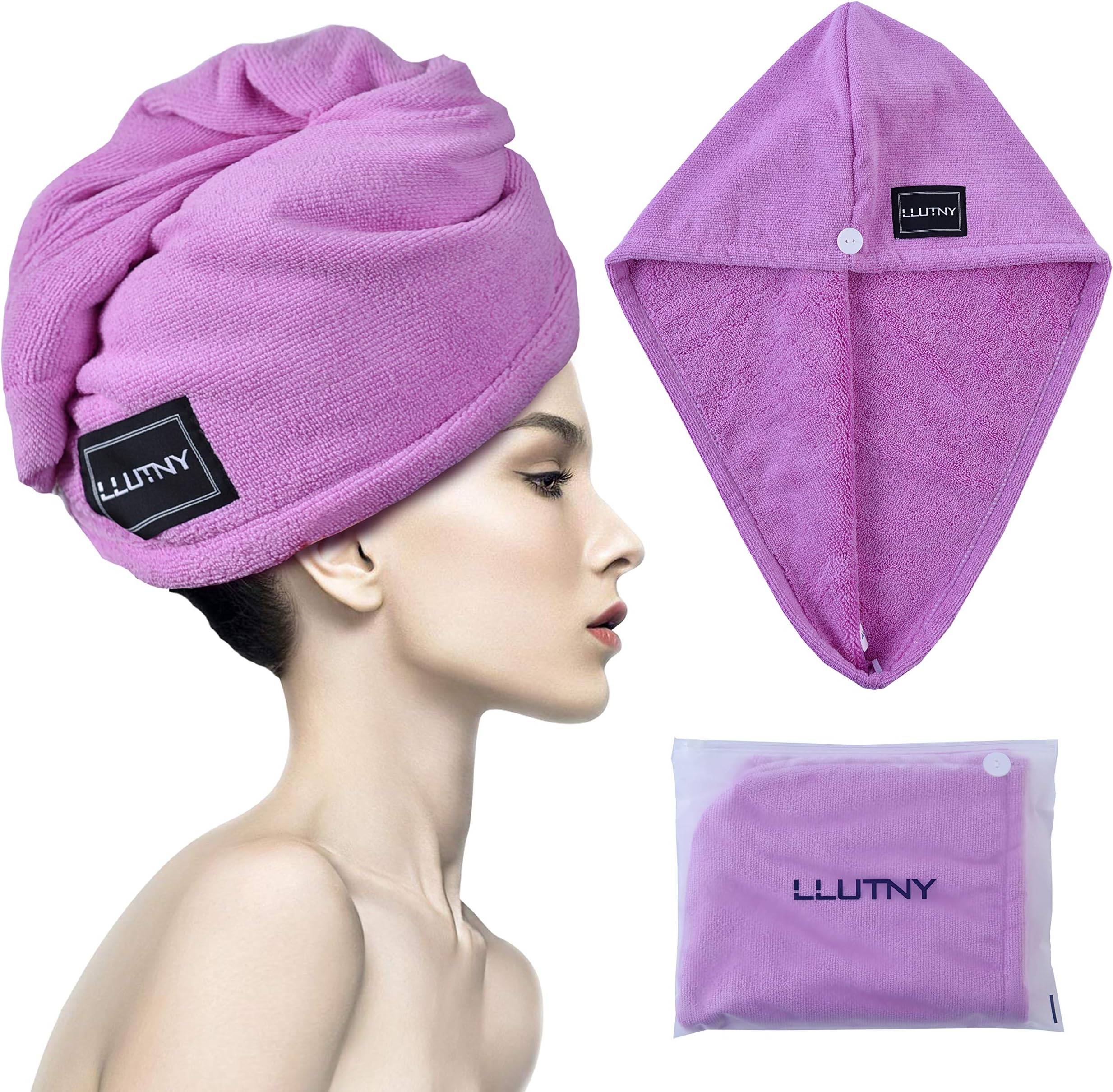 LLUTNY Hair Towel Turban Wrap Towels, Soft Microfibre Quick Dry, Super Absorben, for Women, Girl …