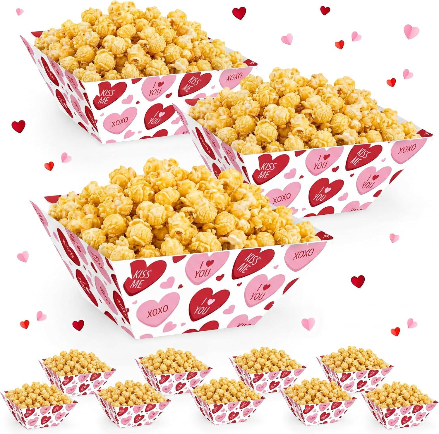 Marspark 12 Pcs Valentine Popcorn Bowl Red Heart Treat Snack Boxes Popcorn Containers Disposable Valentines Food Tray Party Supplies Galentines Decoration for Movie Night Wedding Decorations