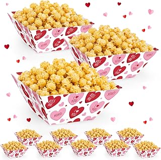 Marspark 12 Pcs Valentine Popcorn Bowl Red Heart Treat Snack Boxes Popcorn Containers Disposable Valentines Food Tray Party Supplies Galentines Decoration for Movie Night Wedding Decorations
