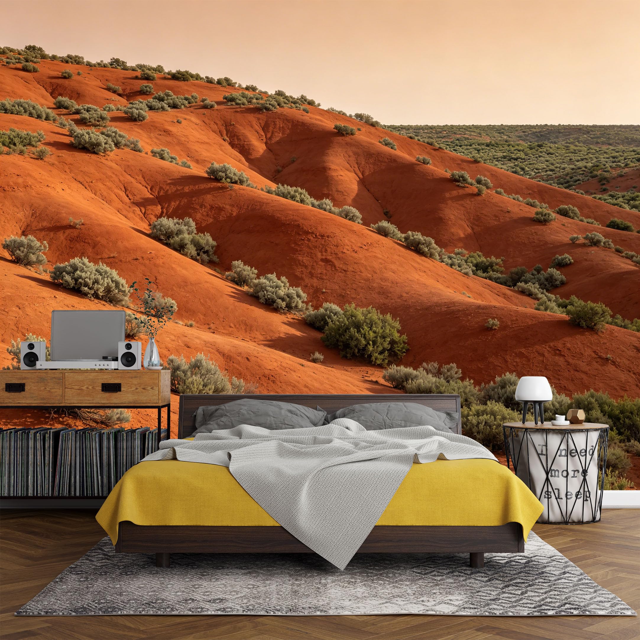 Custom Size Wall Mural， Desert Landscape Red Sand Dunes Canyon Nature Scenery，SelfAdhesive Art Prints wall Fabric (No PVC) Removable Wallpaper Living Room Decor