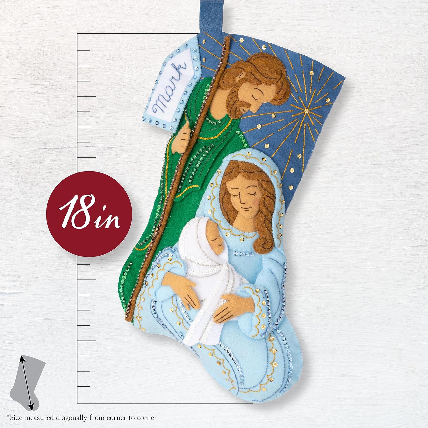 Bucilla Felt Applique 18" Stocking Making Kit, Peaceful Nativity, Perfect for Holiday DIY Arts and Crafts, 89601E