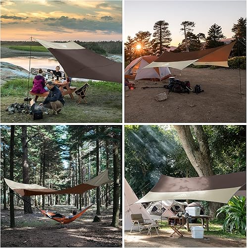 Miniatura 5 de Forceatt Lona de 12 x 14 pies con 2 postes, lona impermeable para camping, toldo de automóvil, lona ligera para campamento que se puede utilizar con