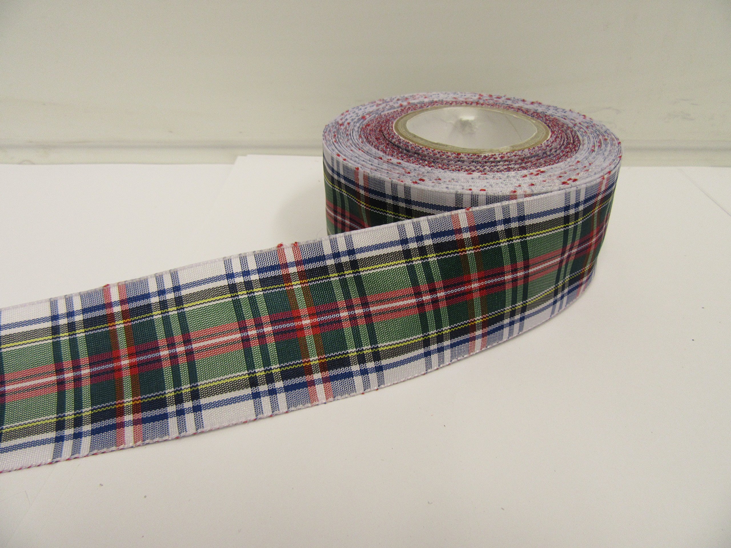 2 metres (Cut from Reel) x 38mm Tartan Ribbon White & red Double Sided Dress Stewart 38 mm 3.8cm 1.5" 1.5 Inch
