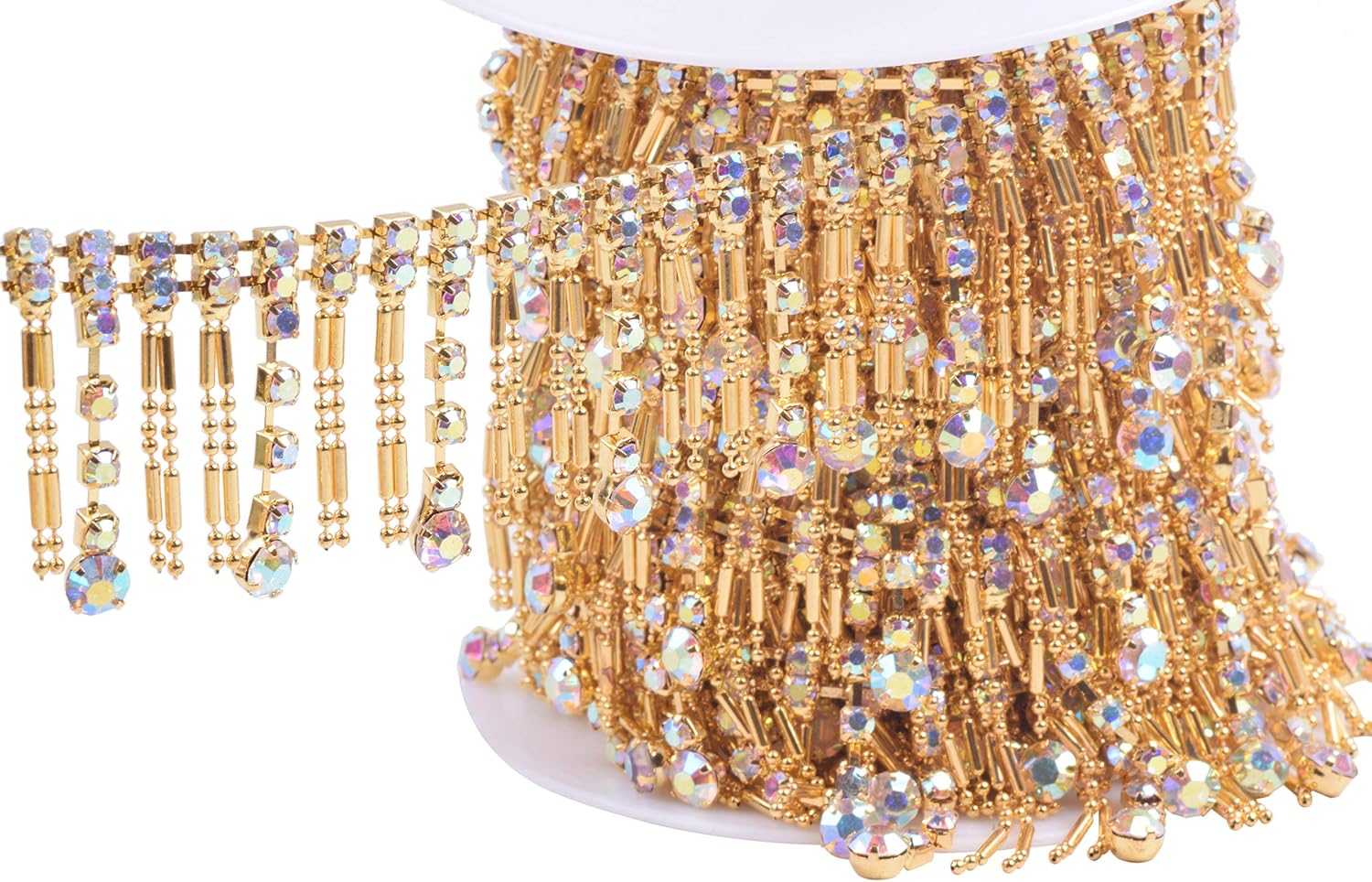 KAOYOO 1 Yard Tassel Crystal Rhinestone with Copper Beads Chain for Embellishments