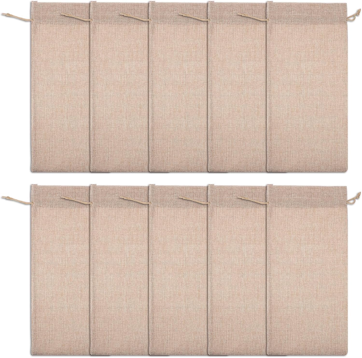 KICHOUSE 10pcs Red Drawstring Burlap Wine Bottle Bags Linen Party Wrap Pouches for Wedding and Holiday Wine Bottle Packaging
