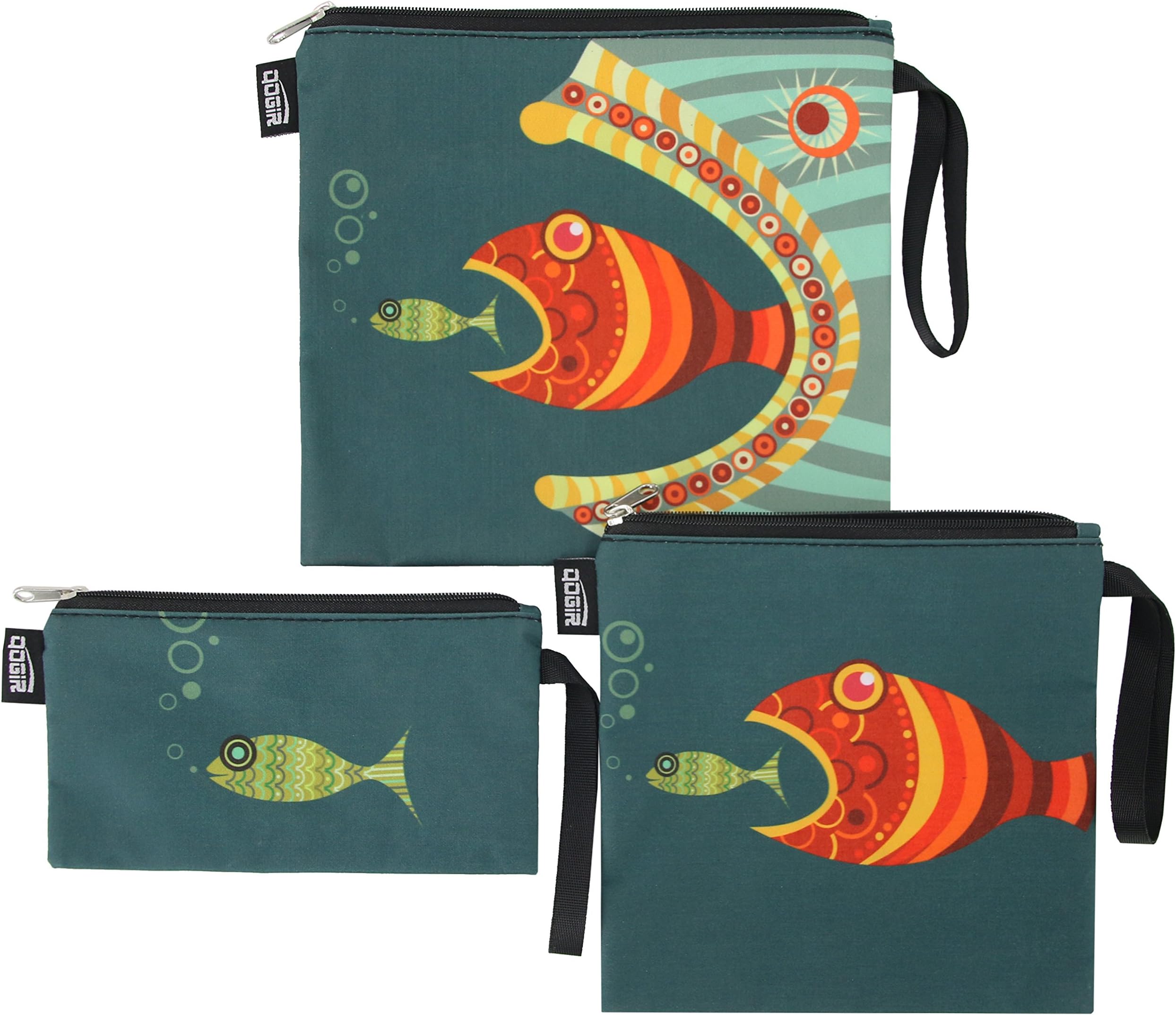 QOGiR Reusable Snack Bags Sandwich Lunch Bags with Handle(3 Pack) - Dishwasher Safe, BPA-free, Lead-free, Pvc-free (Fish)