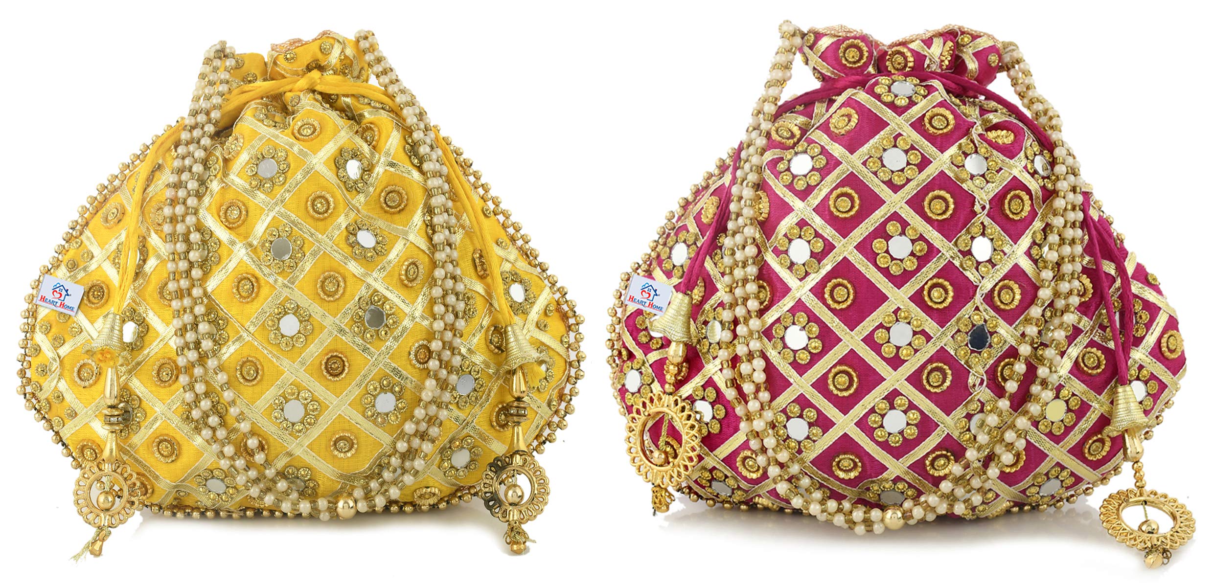 Heart Home 2 Pieces Silk Traditional Mirror Work Clutch Potli Batwa Pouch Hand Bag for Women/Girls (Gold & Pink)-HEART11509, Standard (B08RPVD367) Amazon Price History, Amazon Price Tracker