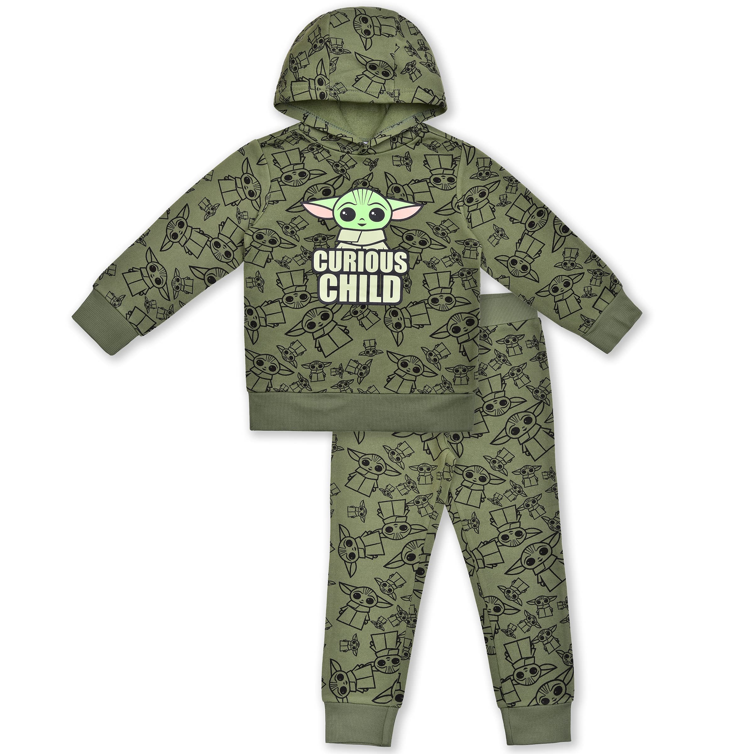star warsThe Mandalorian Baby Yoda Boys’ Hooded Sweatshirt and Jogger Set for Infant, Toddler and Little Kids – Green