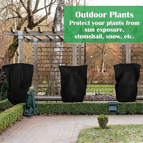 Miniatura 5 de 5 fundas para plantas con cordón para invierno, de 31 x 39 pulgadas, mantas de escarcha para plantas al aire libre, congelados, protección de