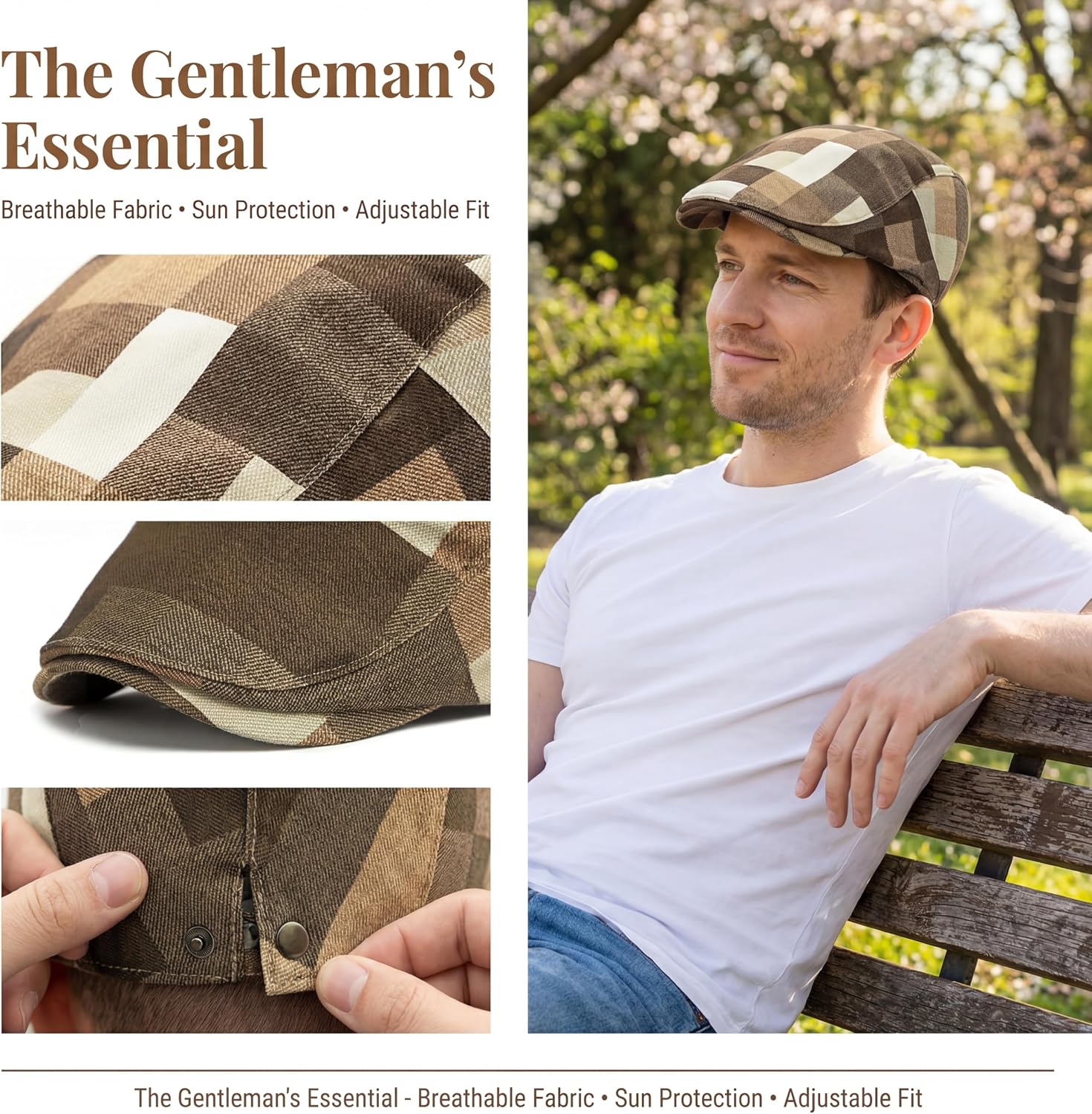 GIBZ Men's Plaid Newsboy Cap, Unisex Retro Gatsby Cabbie Ivy Hat, Adjustable Flat Caps for Driving Hunting