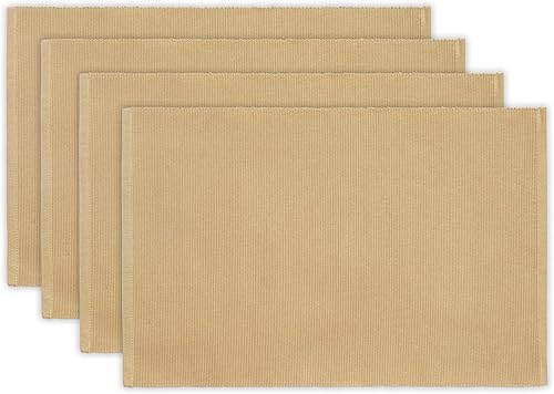 PurpleEssences Juego de 4 manteles individuales acanalados y lisos  100 % algodón, 13 x 19 pulgadas, manteles individuales gruesos y duraderos para