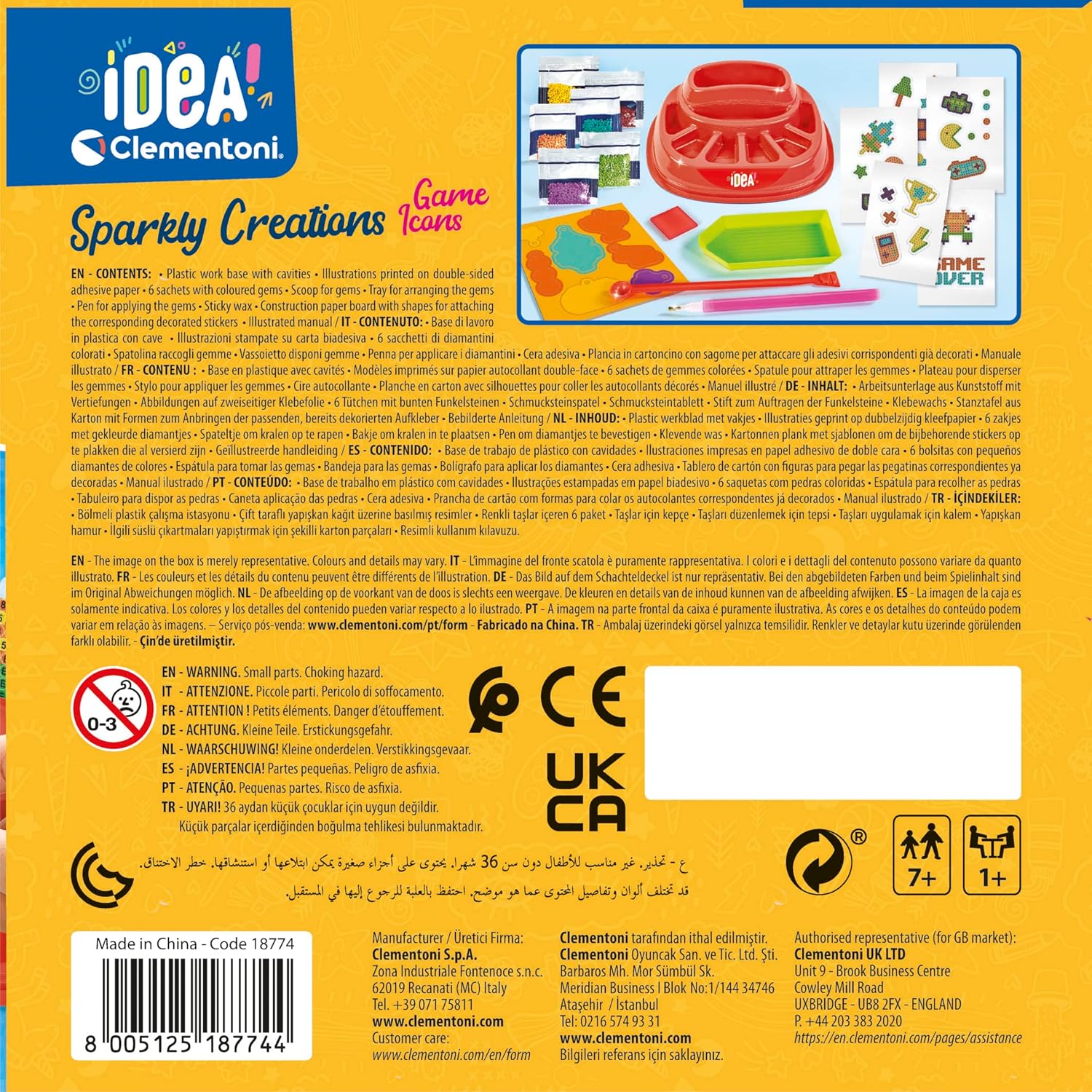 Clementoni - Idea-Sparkly Creations-Game Icons Painting, Diamond Art, Art Kit, Gem Laboratory, Creative Play Children 7 Years, Multilingual Color, 18774