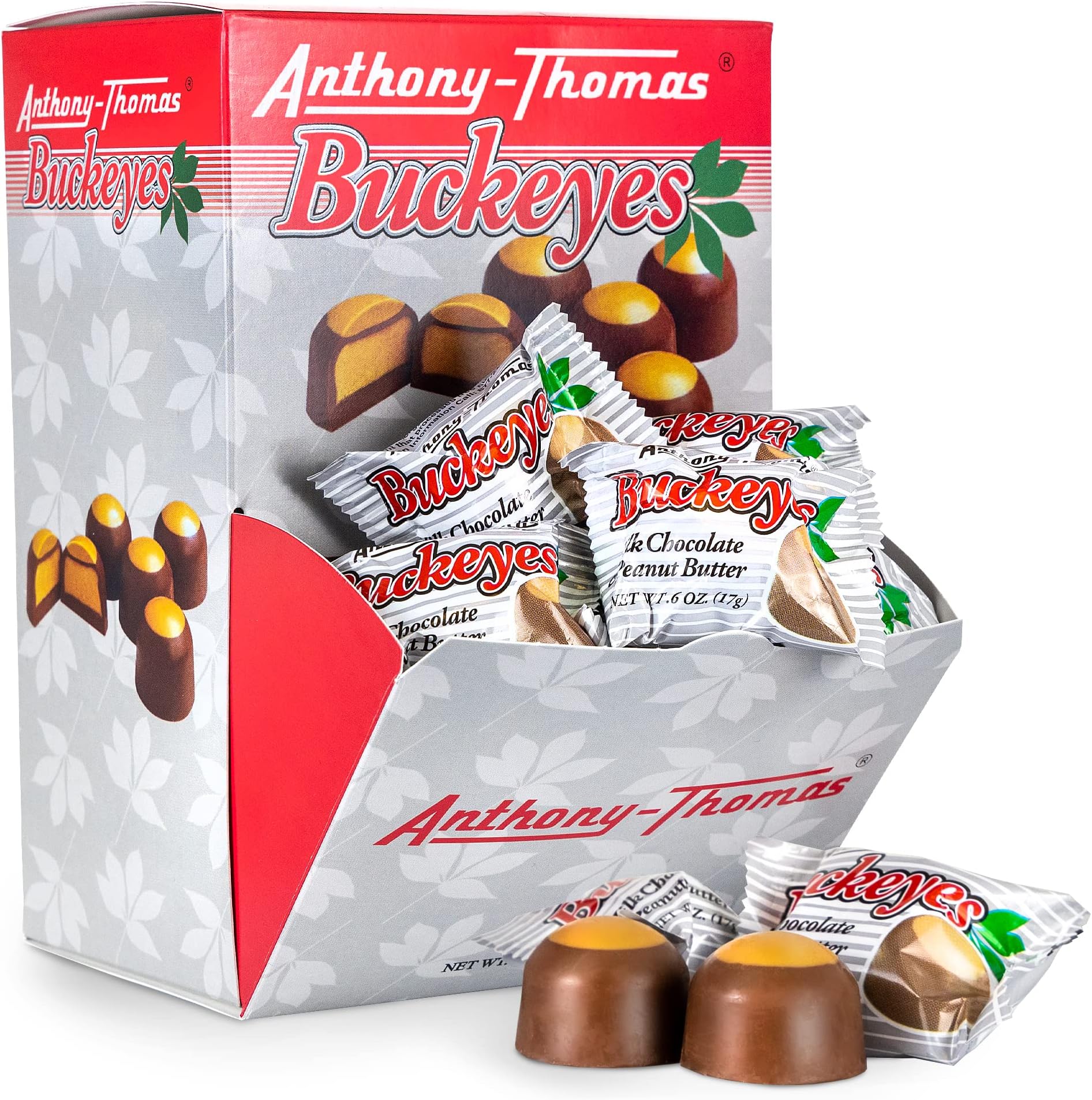 Anthony-Thomas, Peanut Butter & Milk Chocolate Buckeyes in Ohio State Buckeyes Box, Deliciously Delightful Snacks (60 Count)