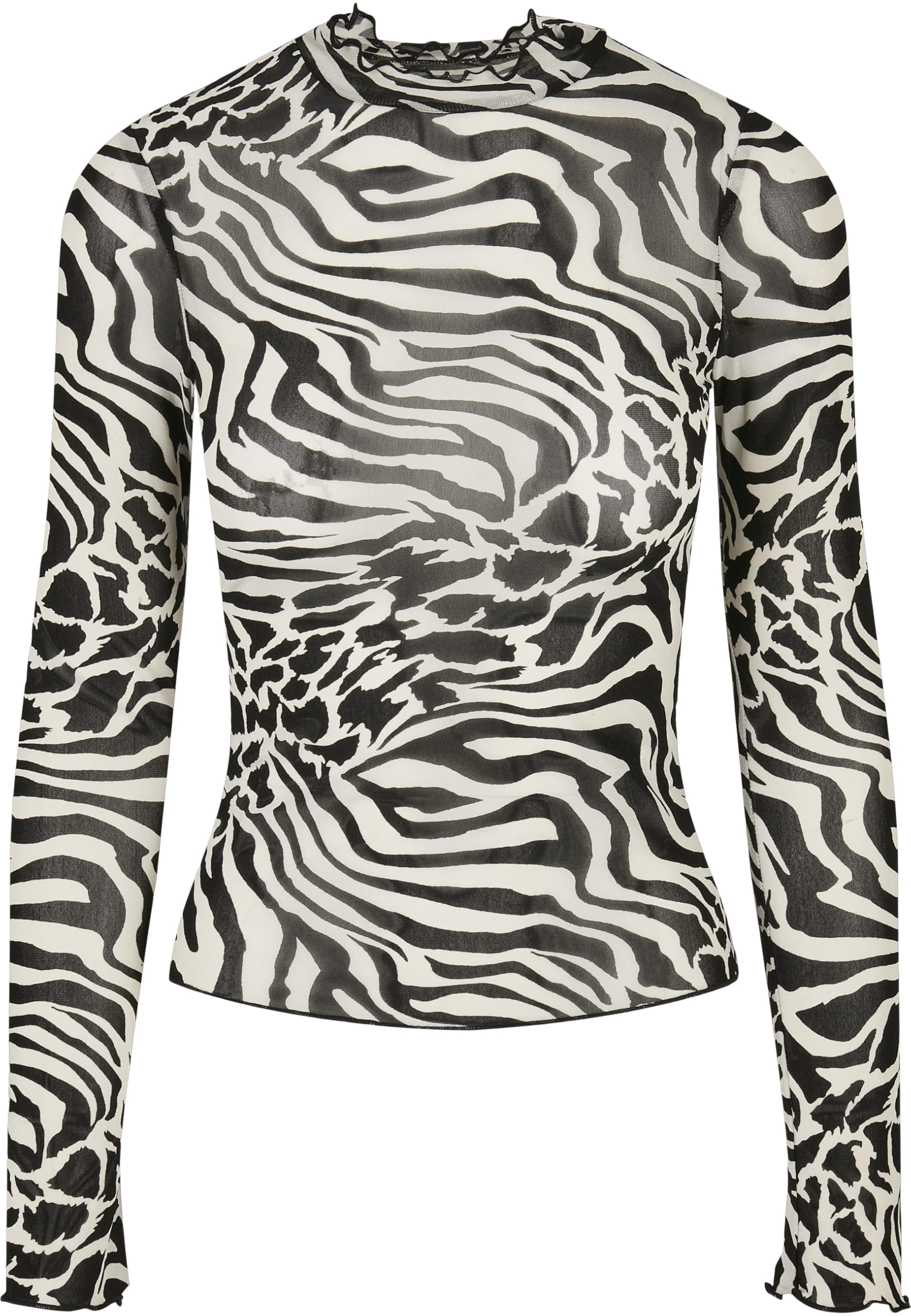 Urban Classics Women's Ladies AOP Mesh Turtleneck Longsleeve T-Shirt, White/Black, XXL