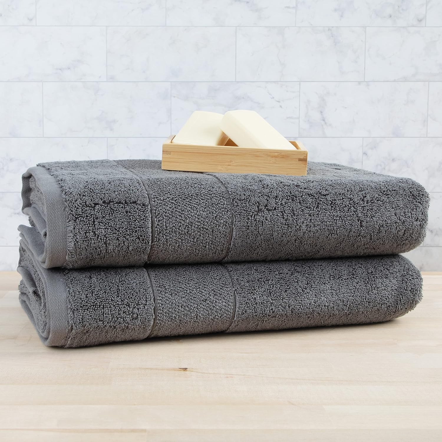 Aston & Arden Turkish Luxury Bath Towels (600 GSM, 30x60 in., 2-Pack), Thick Absorbent Color Block Soft Towels for Bathroom, Dark Grey