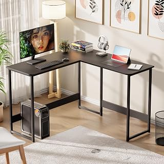 Lukzer Engineered Wood L-Shaped Corner Study and Computer Laptop Table for Home or Office |MST-007/Black & Black | Multi-Functional Sturdy Gaming Station and WFH Desk with Metal Frame - Amazon product rated Grade B