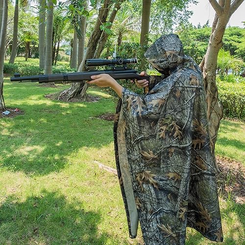 Miniatura 2 de Tongcamo Poncho de lluvia de camuflaje impermeable 210T Ripstop con capucha para caza, camping, tienda de campaña marina refugio