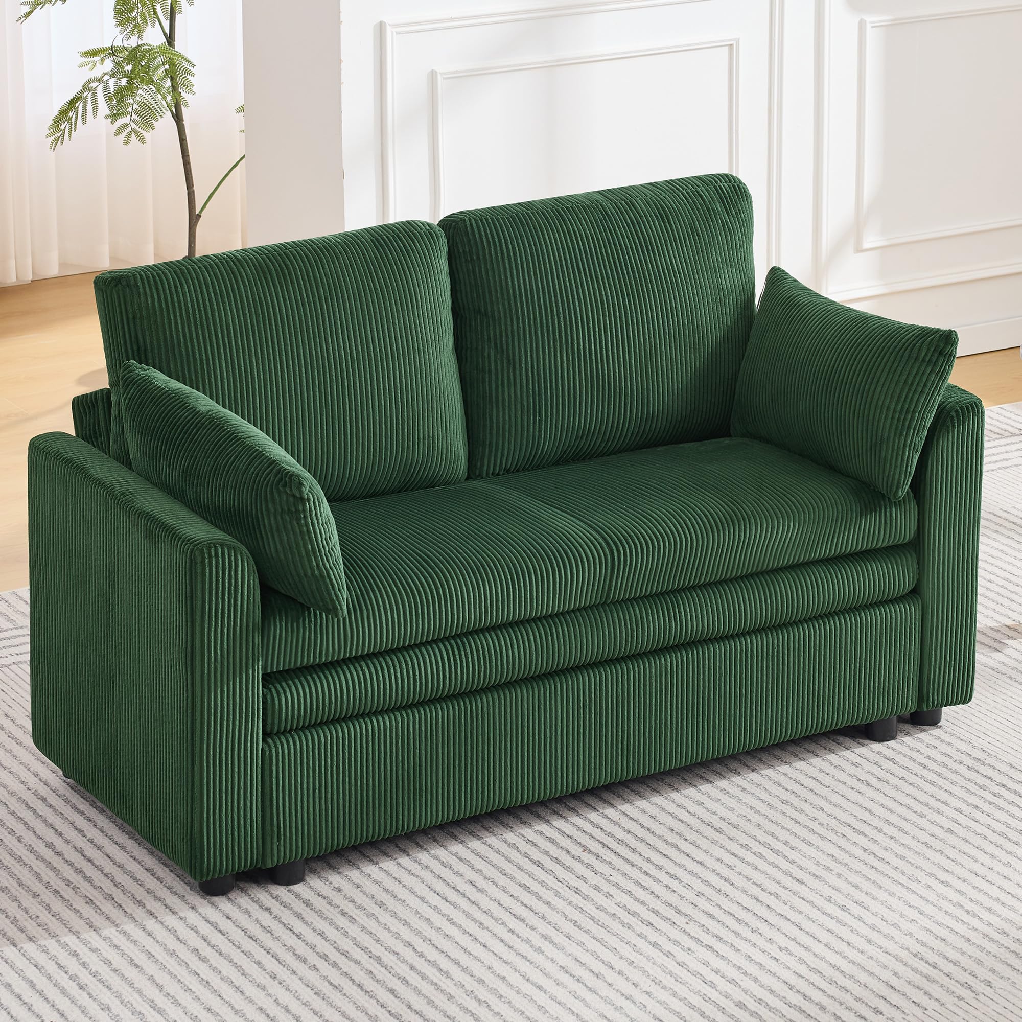 51" Sectional Loveseat Couches with Comfy Deep Dual-Layer Cushion, 2 Seater Couch, Modern Modular Love seat Sofa, Corduroy Sofas for Living Room, Apartment, Green