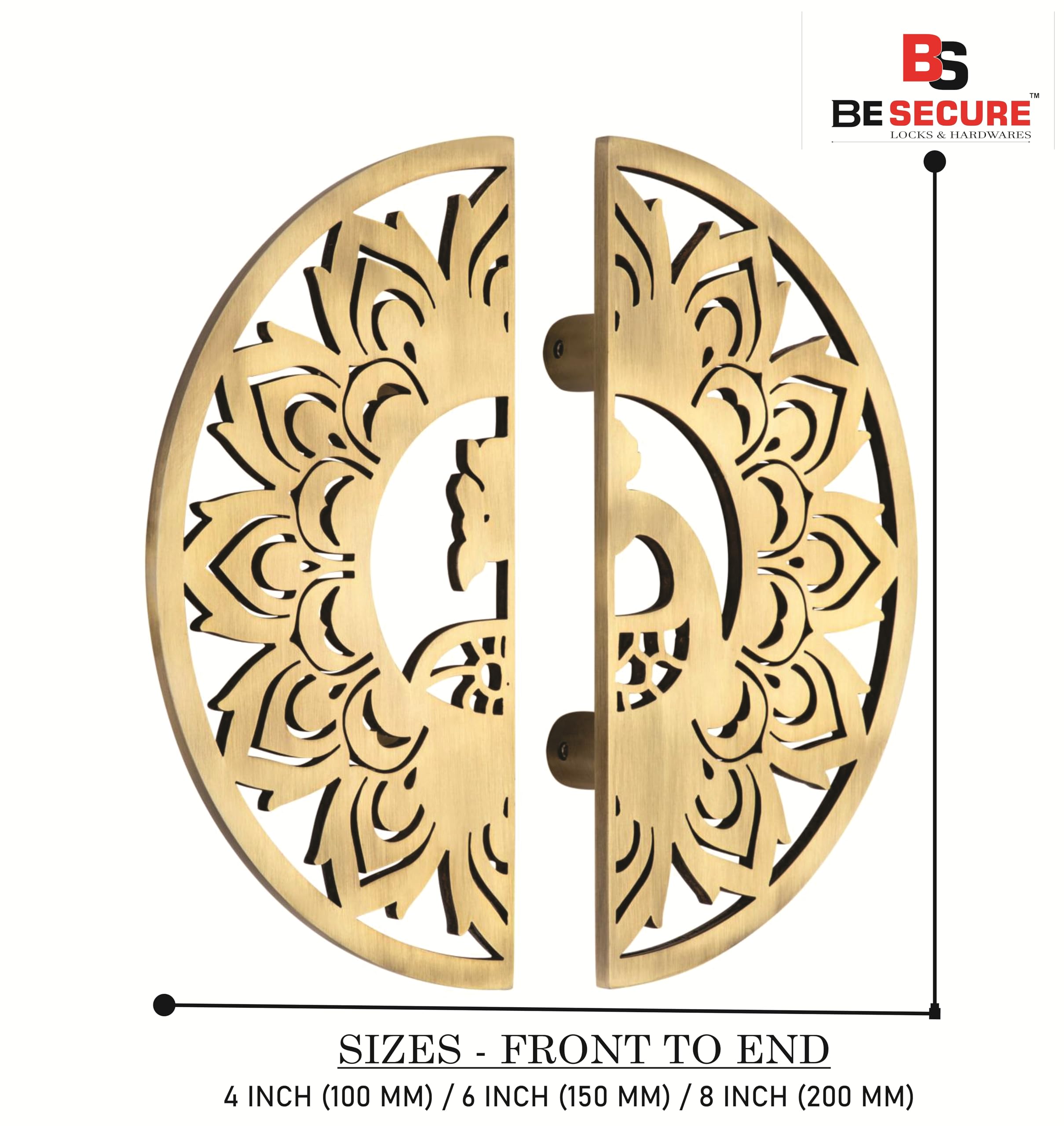 BE SECURE Stainless Steel 304 Main Door Handle | Door Handles for Main Door | Pull Handles for All The Doors of House | Office | Hotels | BSDH- Peacock (Pack of 1 Pair, Brass Antique Finish) 2