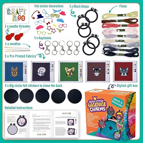 Miniatura 17 de CRAFTILOO Kits de punto de cruz de gatos para principiantes. 5 kits de punto de cruz estampados para niños. Kits de punto de cruz