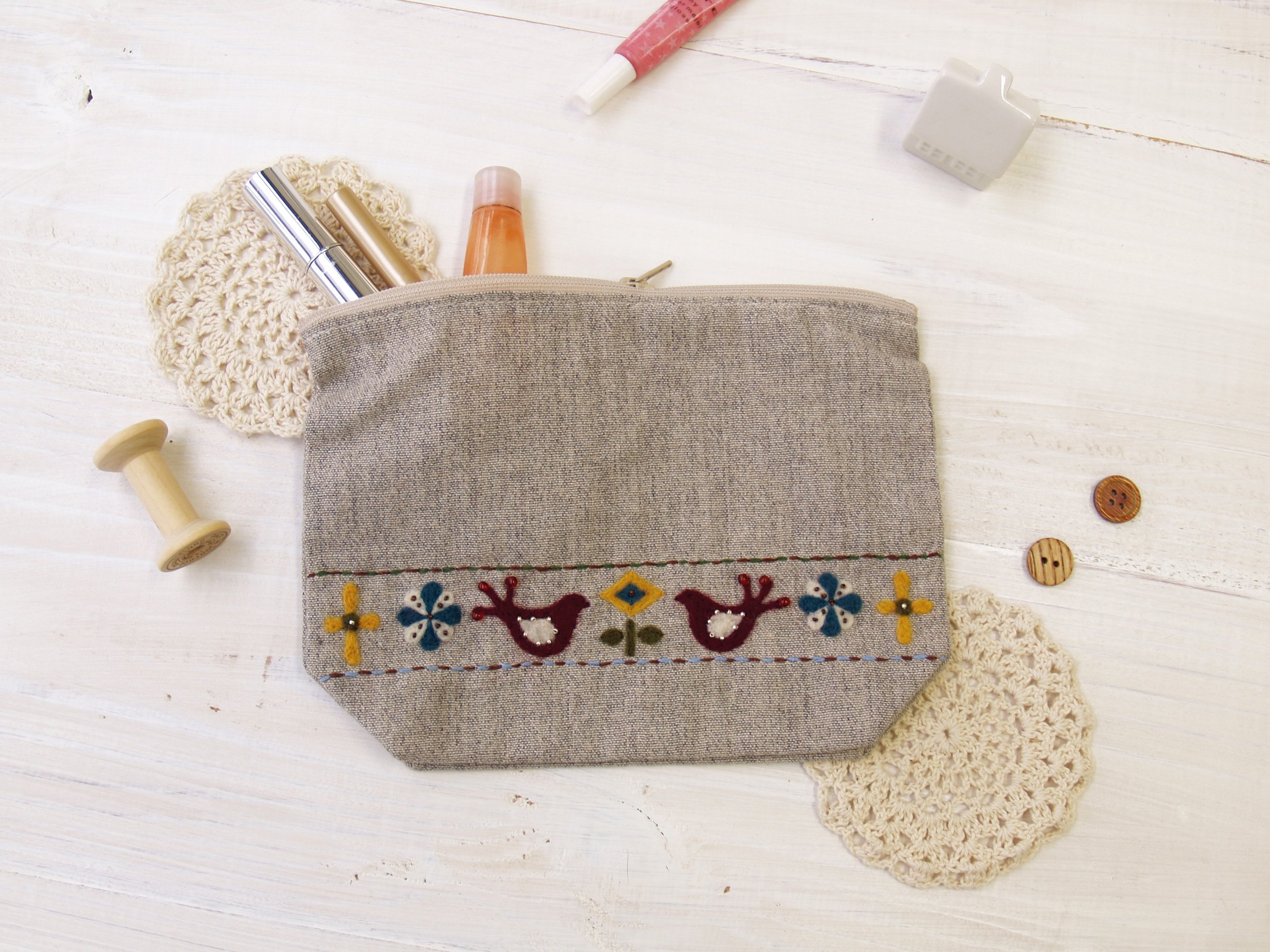 Wool embroidery kit "Tirolean style porch of small birds" YS-6 San felt tingling (japan import)