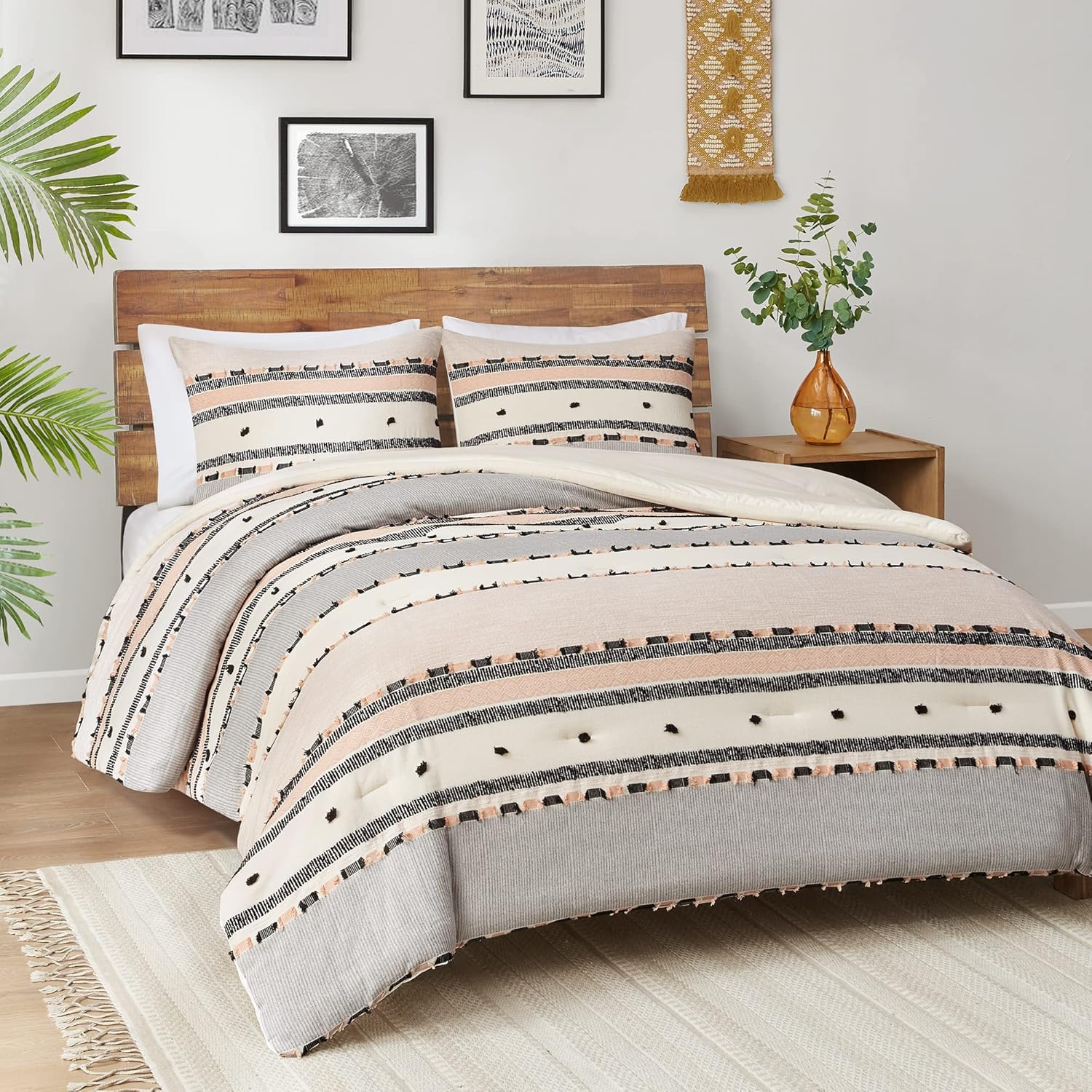 Amazon.com: Hyde Lane Boho Queen Comforter Set, Modern Farmhouse Full Size Bedding, Cotton Top ...