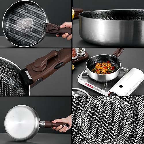Miniatura 4 de Asa desmontable de acero inoxidable de 8 pulgadas con tapa, para cocinar en la cocina, acampar al aire libre, almacenamiento conveniente,